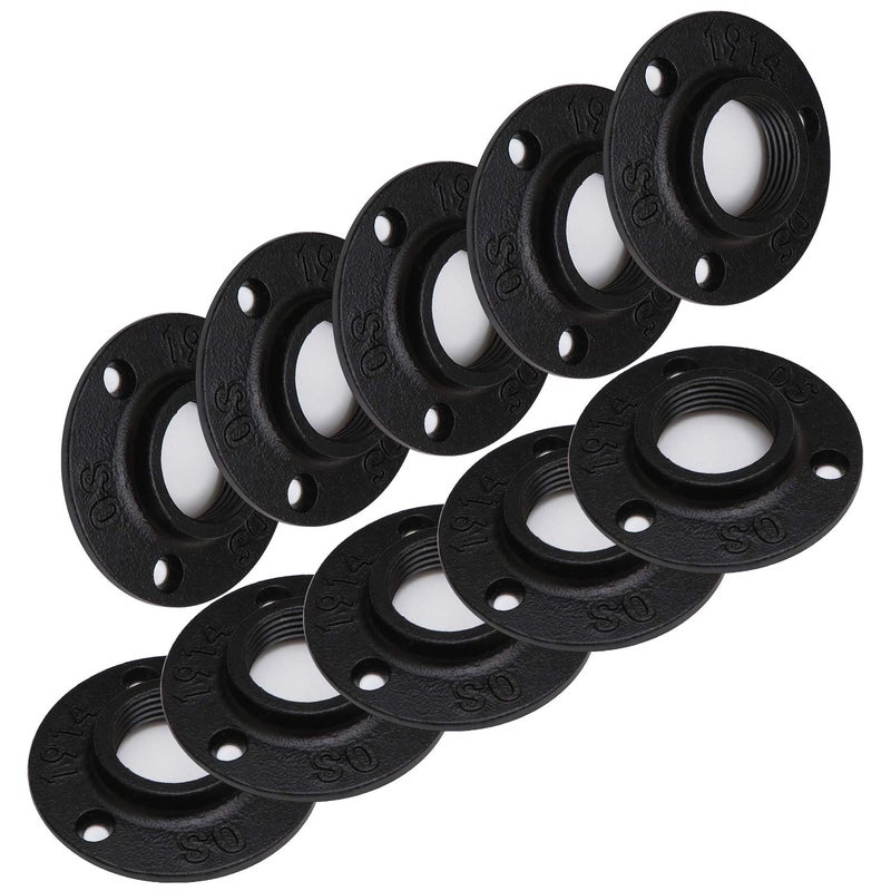 Home TZH 3/4" Antirust Black Floor Flange, 10 Pack Malleable iron Pipe Fittings for Industrial vintage style, Flanges with Threaded Hole for DIY Project/Furniture/Shelving Decoration (10, 3/4") - Image 1